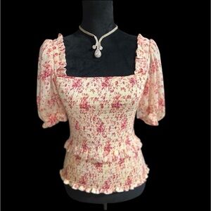 ❤️CeCe Women's Pink Flower Square Neck Blouse SZ S❤️NWT